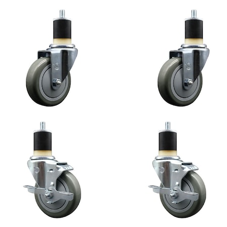 Service Caster 4'' Gray Poly Wheel Swivel 1-7/8'' Expanding Stem Caster Set 2 Brakes, 4PK SCC-EX20S414-PPUB-2-TLB-2-178